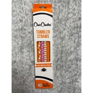 CharCharms Halloween Tumbler Straws 6 Pack Orange Ghost Candy Corn‎ Fits 30oz